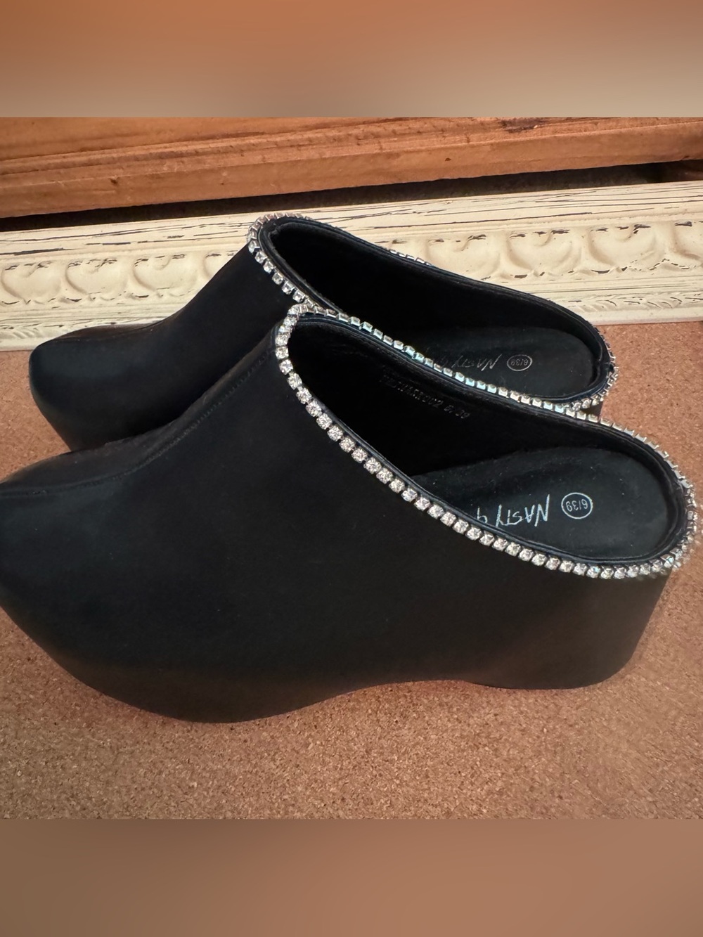 Black Rhinestone-Trim Platform Clogs - Picture 3 of 15